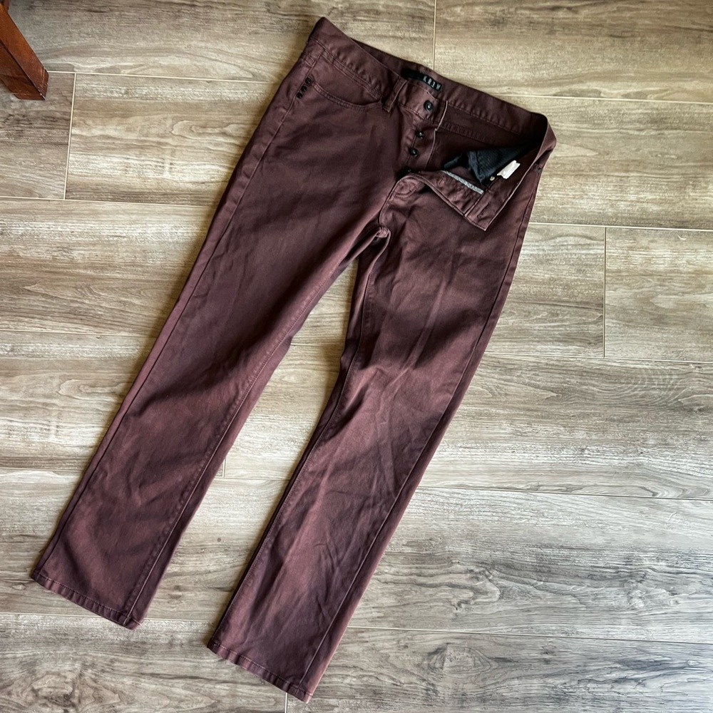 Krew men’s rusty brown button fly pants with just the right amount of stretch 34 - Picture 3 of 10